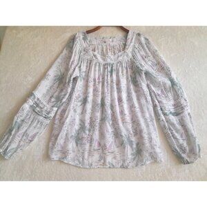 Lauren Conrad Blouse Peasant Cottagecore Crochet Detail Square Neck Size Large